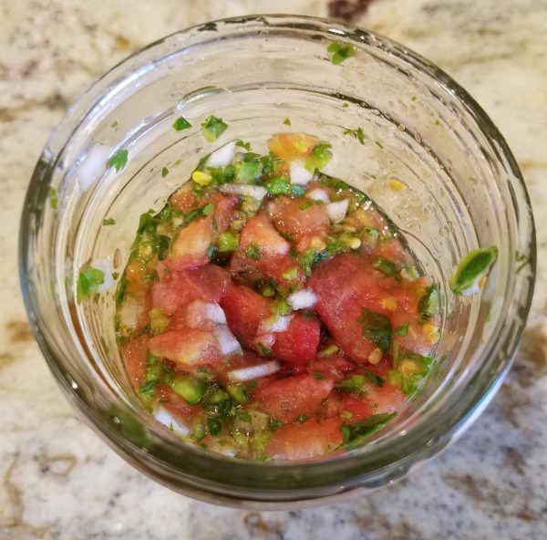 Water was added to the freeze dried pico de gallo
